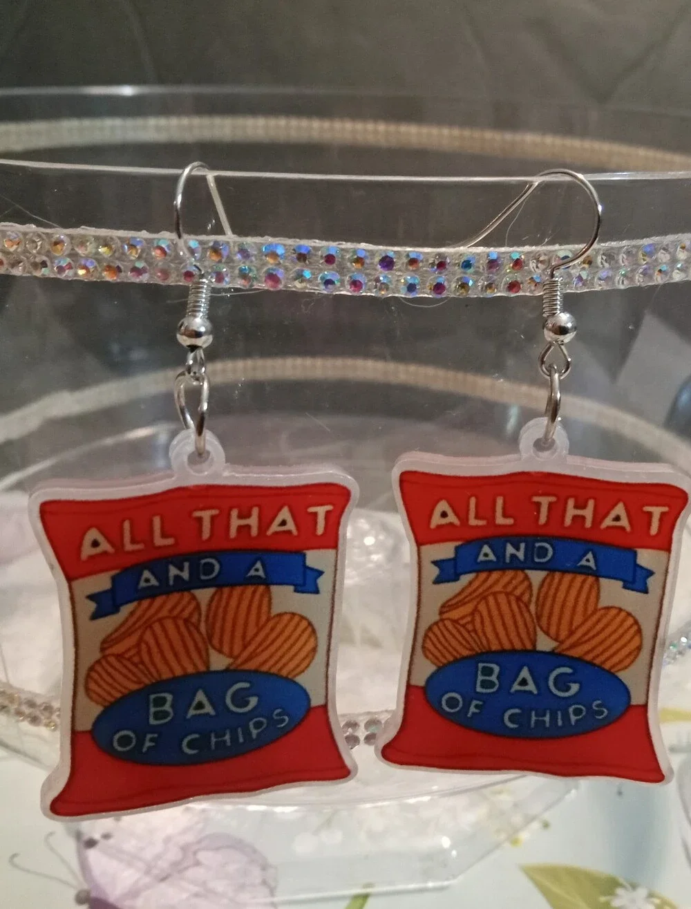 All That and a Bag of Chips Kids Dangle Earrings - Red & Blue